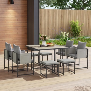Outsunny 9 Piece Cube Garden Dining Set with Cushions - Grey by Outsunny