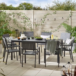 Dubai Outdoor 8 Seater Dining Set - Metal and Polywood, Modern Rustic Design - Grey by Furnitureboxuk
