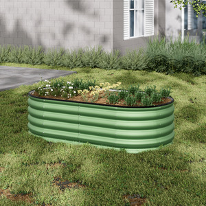 Oval Metal Raised Garden Bed - Light Green / 160cm / 42cm by Garden Sanctuary