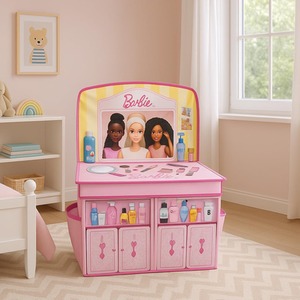 Barbie Doll Storage Vanity Chest - 2-in-1 Foldable Storage Box Playset - Pink by Barbie