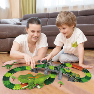 Dinosaur World Road Race Train Track Toy - green