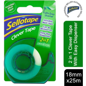 Sellotape Invisible Matt Tape with Clever Tape Dispenser, 25 m - Invisible Matt Tape by Sellotape