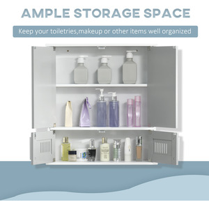 kleankin Bathroom Mirror Cabinet Wall Mount Storage Cupboard - Grey by kleankin