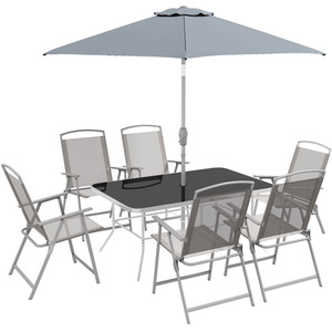 Outsunny 8 Pieces Garden Furniture Set with Parasol Folding Chairs by Outsunny