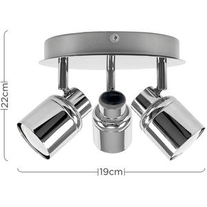 Modern Polished Chrome IP44 Rated 3 Way Round Plate Bathroom Ceiling Spotlight - Silver by ValueLights