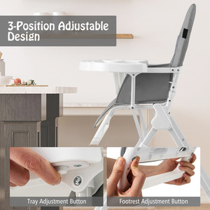 Foldable High Chair Compact Highchair - Grey by Costway
