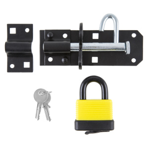 Bolt with Weather-Proof Padlock - Black / 13cm by Hiatt