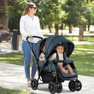Portable Double Seat Baby Stroller - Blue by Costway