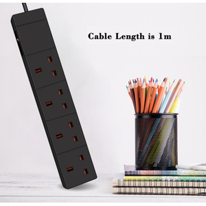 4 Gang Indicator Side Switched Extension Lead - Black / 1m by ExtraStar