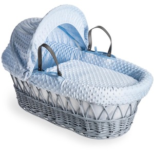 Dimple Grey Wicker Moses Basket - Blue by Clair de Lune