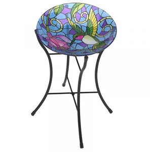 Hummingbird Bird Bath Table - Blue, Green, Pink, Yellow by Garden Mile