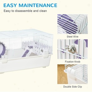 PawHut 2 Tier Hamster Cage Rodent House with Exercise Wheel Water Bottle Ladder - White, Purple by PawHut