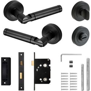 Enigma Matt Black Bathroom Door Lever Handles - Bathroom Kit - Matt Black by DecorAndDecor