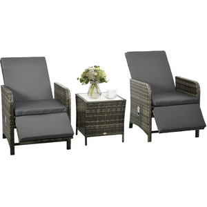 Outsunny 3 Pieces Rattan Bistro Set with Adjustable Backrest - Mix-Grey by Outsunny