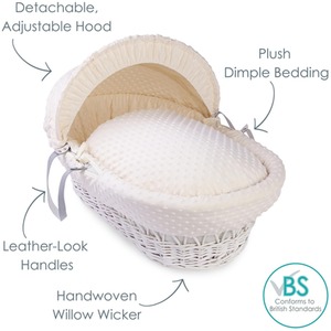 Dimple White Wicker Moses Basket - Cream by Clair de Lune