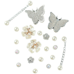 Shoe Decoration Charms with Detachable Butterfly Design Set - silver
