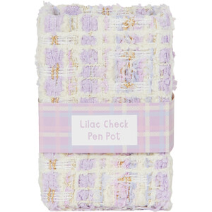 Lilac Check Fabric Pen Pot - Purple