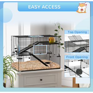 PawHut 3 Tiers Hamster Cage with Ramps, Exercise Wheel - Black / 78.5cm by PawHut