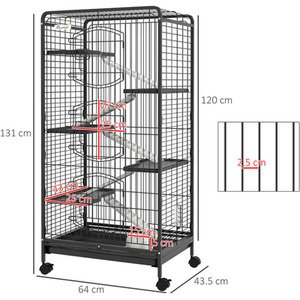 PawHut 6-Level Removable Small Animal Cage, 131cm - Black - Black by PawHut