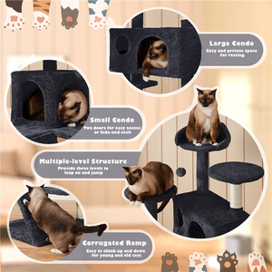 Multilevel Cat Tree with Scratching Posts - Black / 137cm by Yaheetech