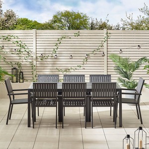 Dubai Outdoor 8 Seater Dining Set - Metal and Polywood, Modern Rustic Design - Grey by Furnitureboxuk