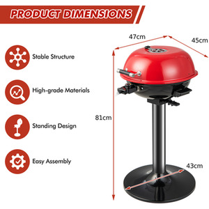 Electric BBQ Grill Portable Standing Grill - Red by Costway