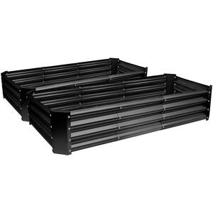 Rectangle Galvanised Steel Raised Garden Bed - 180cm x 90cm - 2pc - Black by Harbour Housewares