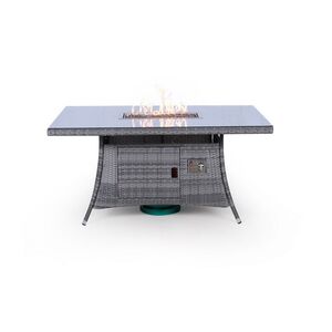 Savannah Fire Pit Square Rattan Patio Dining Set - Grey / 6 by Giardino