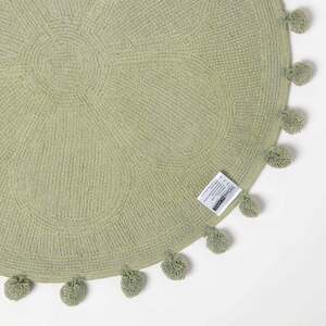 Floral Cotton Bath Mat with Pom Pom Edges - Sage by Homescapes