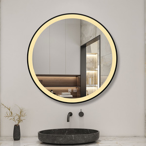 Bathroom Mirror with LED Lights, Black Frame, Round - White / 80cm by AicaBathroom