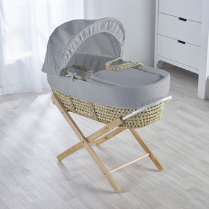 Grey Waffle Moses Basket with Natural Opal Folding Stand