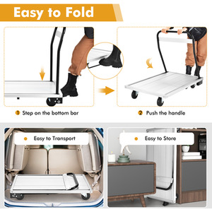 Folding Alloy Platform Cart - White by Costway