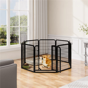 8 Panels Metal Dog Playpen Pet Exercise Barrier - Black / Medium by Yaheetech