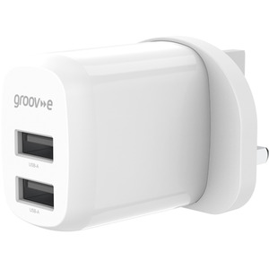 Dual USB-A 12W Wall Charger - White by Groov-e