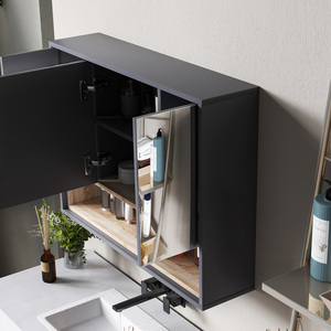 HOMCOM Bathroom Wall Mounted Mirror Cabinet Grey - Grey by HOMCOM