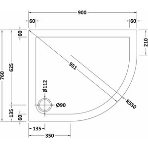 900mm x 760mm Premium Slip Resistant Shower Tray, Right Hand Offset Quadrant - European White by Balterley