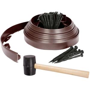Flexible Plastic Lawn Edging with 40 Pegs Mallet - 10m x 4cm - Brown - Brown by Harbour Housewares