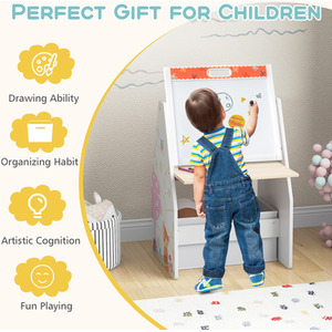 Double-Sided Kids Art Easel Toddler Table Chair Set by Costway