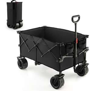 Costway Folding Collapsible Wagon Utility Outdoor Camping Beach Cart - Black by Costway