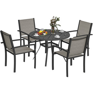 Outsunny 5 Piece Garden Furniture Set with 4 Stackable Chairs - Dark Grey by Outsunny