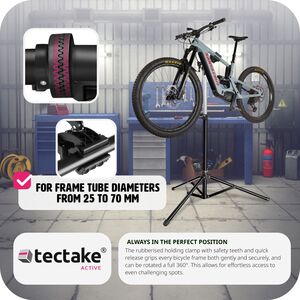 Bike Repair Stand Tristan - Folding, Height-Adjustable, Suitable For E-Bikes - Black by tectake