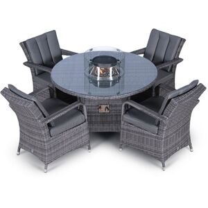 Arizona Fire Pit Round Rattan Patio Dining Set - Grey / 4 by Giardino