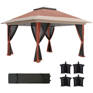Outsunny 3.6 x 3.6m Pop Up Gazebo with Mesh Sides and Sand Bags - Brown by Outsunny