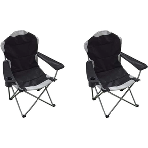 Folding Camp Chair Padded High Back - Black / 2 by HyFive