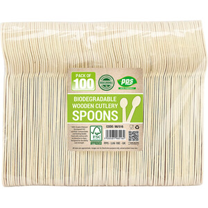 Pack of 100 Bio Degradable Wooden Spoons - Natural by PPS