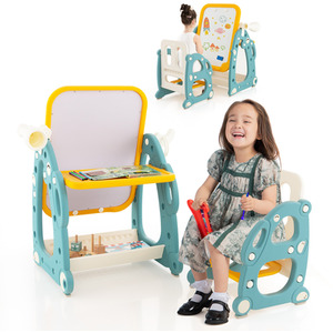 Kids Art Easel Toddler Table Chair Set - Blue by Costway