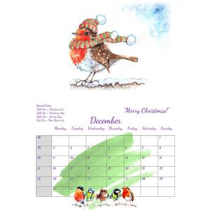 Birds in Watercolour 2024 Calendar by BebesArts