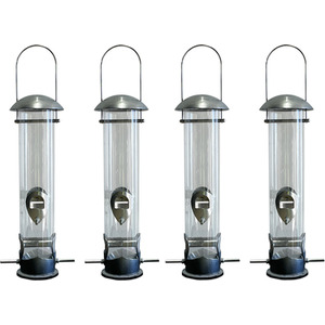 Heavy Duty Aluminium Bird Seed Feeder with 4 Feeding Ports - Silver by Selections