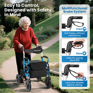 2-in-1 Foldable Rolling Walker Wheelchair Combo by Costway
