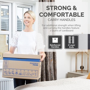 BANKERS BOX 10 Cardboard Moving Boxes Heavy Duty Double Wall Prime FastFold Box - Light Brown / 37L by BANKERS BOX